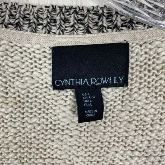 Cynthia Rowley | Black White & Grey Open Front Knit Cardigan Size Large - Picture 6 of 6